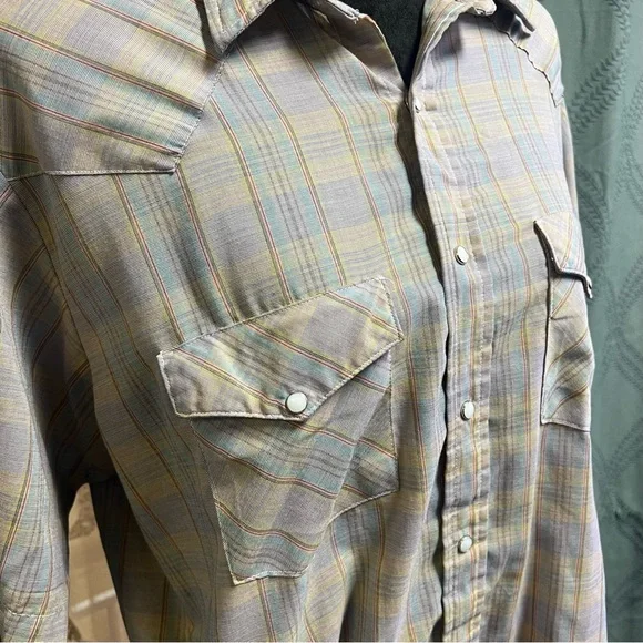Vintage Men's Plaid Pearl Snap Short Sleeve Shirt - Size Large - Picture 7 of 14